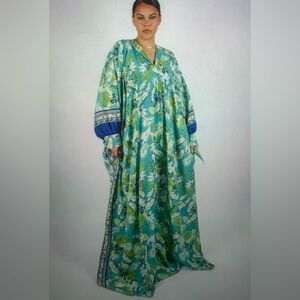 Floral Green and Blue Handmade Kaftan Maxi Dress
